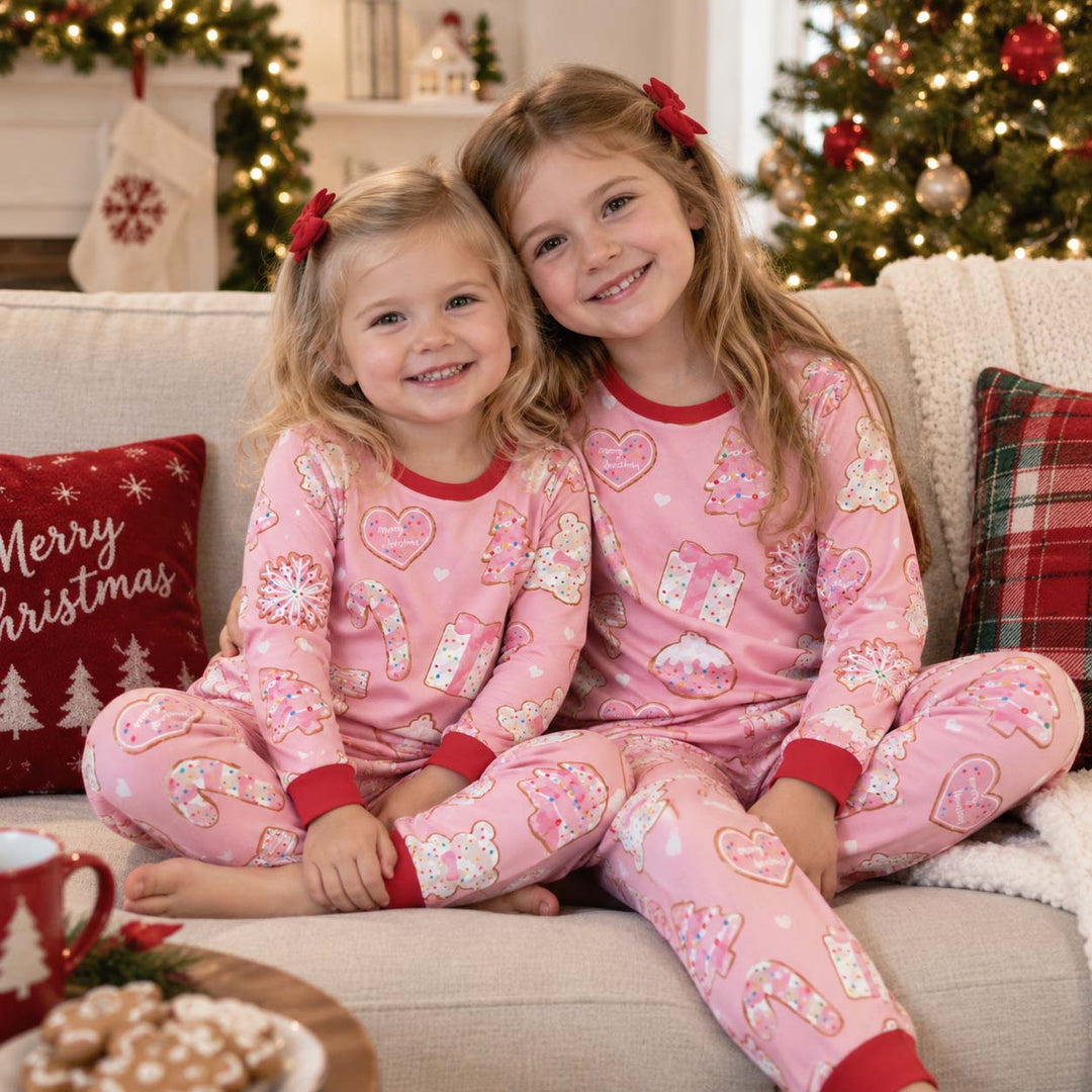 Pink Christmas Sugar Cookies Bamboo Two Piece Long Sleeve Pajama Set