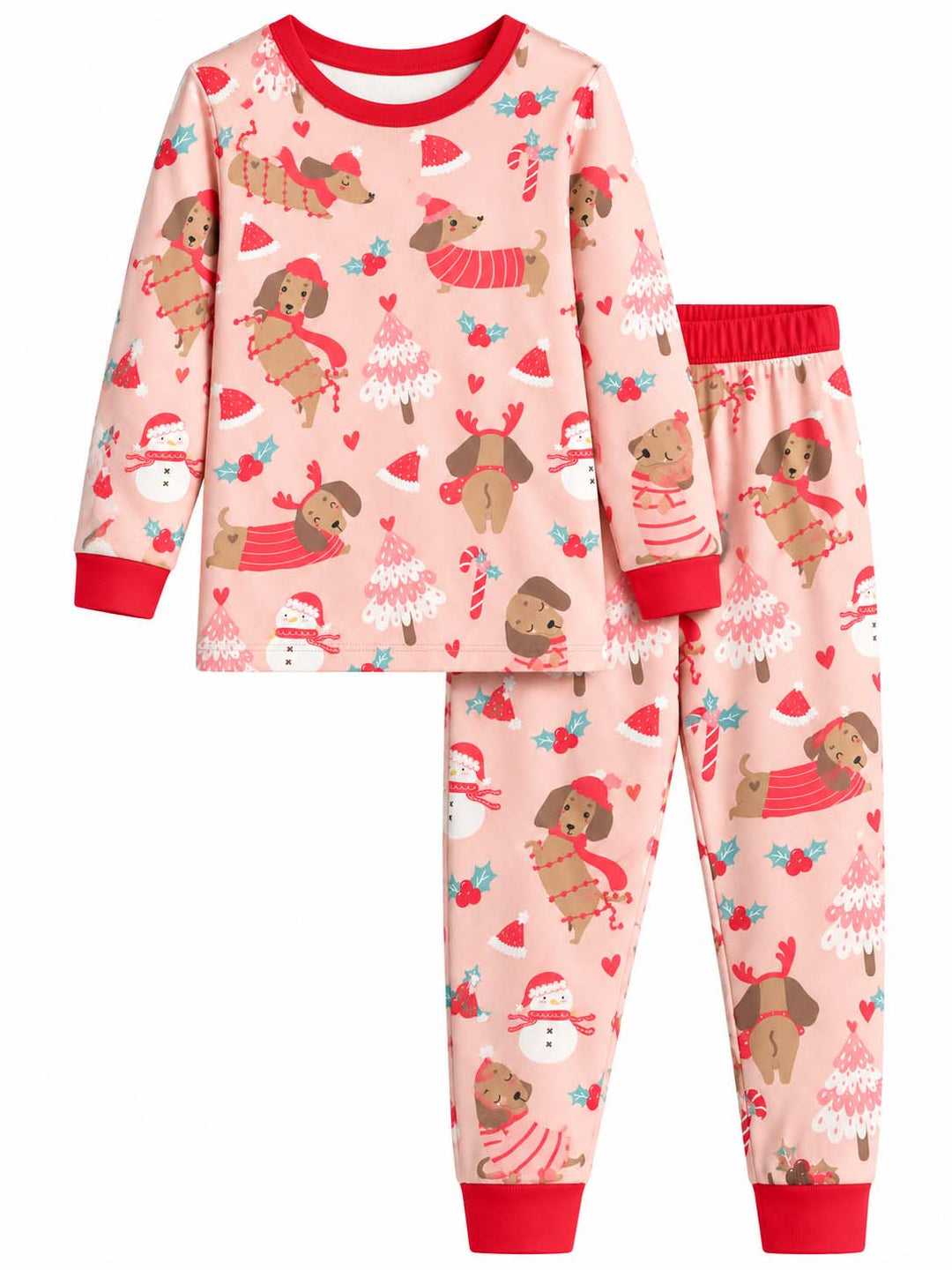 Pink Dachshund Christmas Wonderland Bamboo Two Piece Long Sleeve Pajama Set