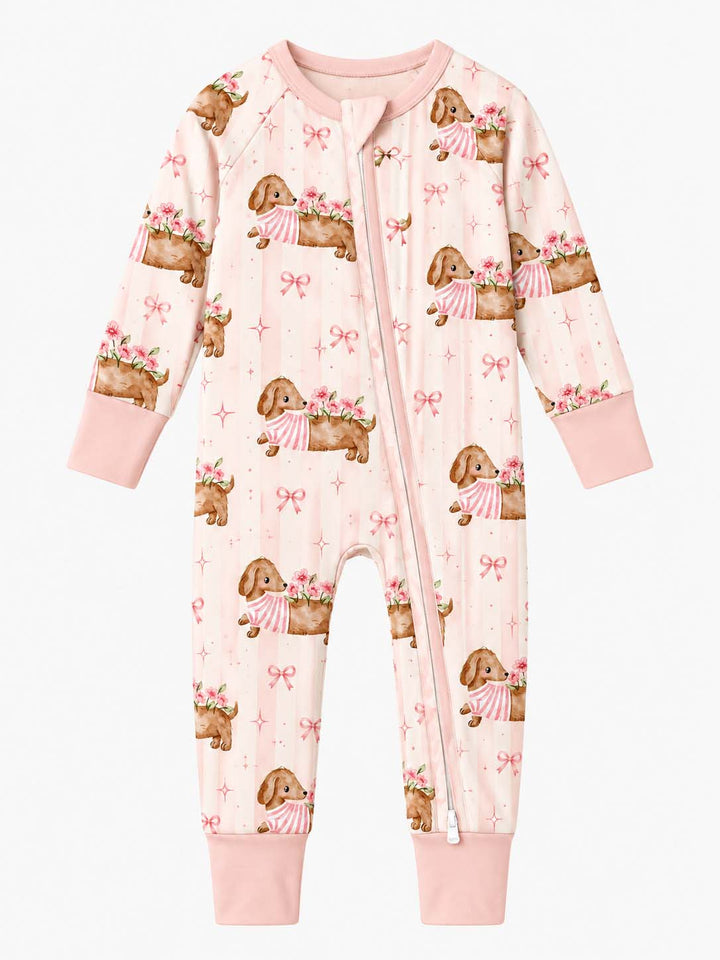 Pink Floral Dachshund Bow Bamboo Convertible Zippy