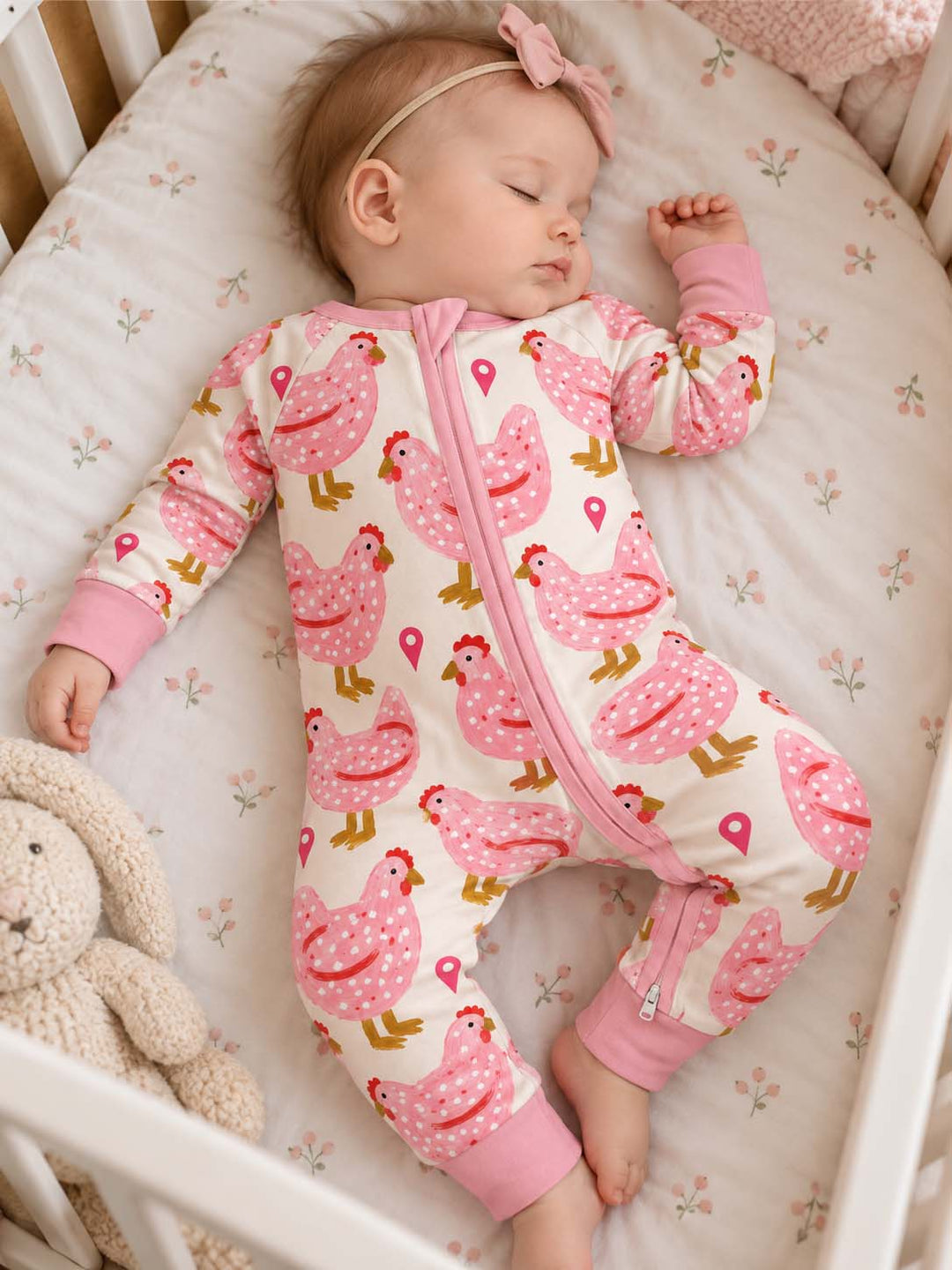 Pink Polka Hens Bamboo Convertible Zippy
