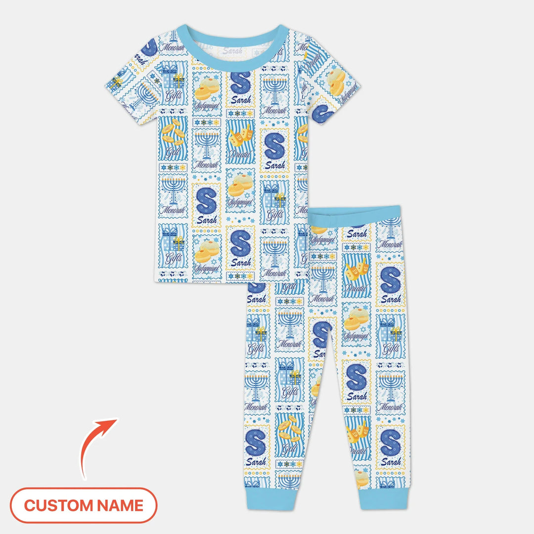 Light of Hanukkah Custom Name Two Piece Short Sleeve Pajama Set
