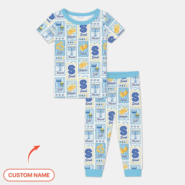 Light of Hanukkah Custom Name Two Piece Short Sleeve Pajama Set
