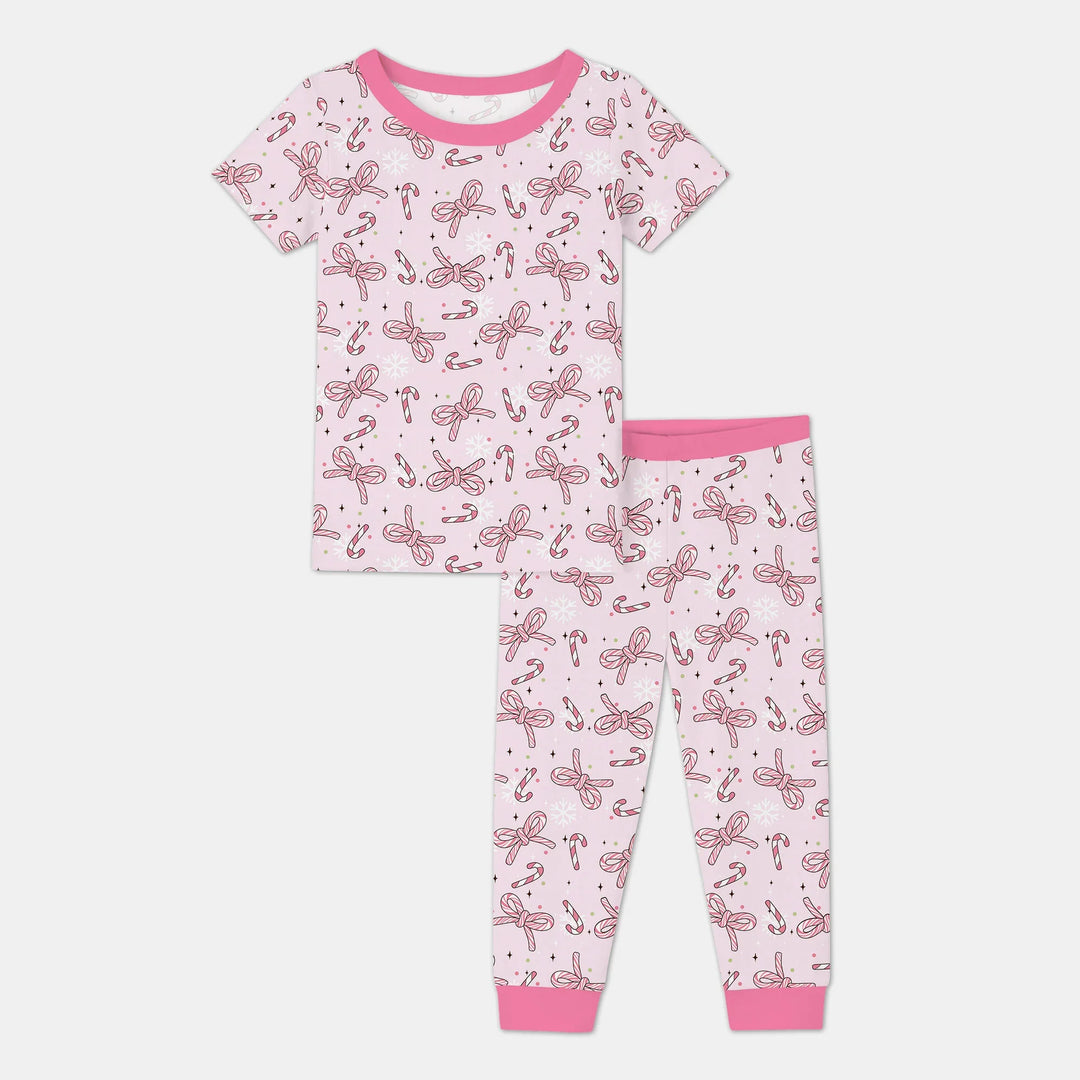 Pink Candy Bows Two Piece Short Sleeve Pajama Set