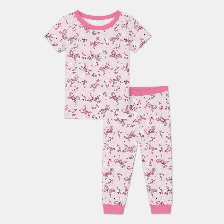 Pink Candy Bows Two Piece Short Sleeve Pajama Set