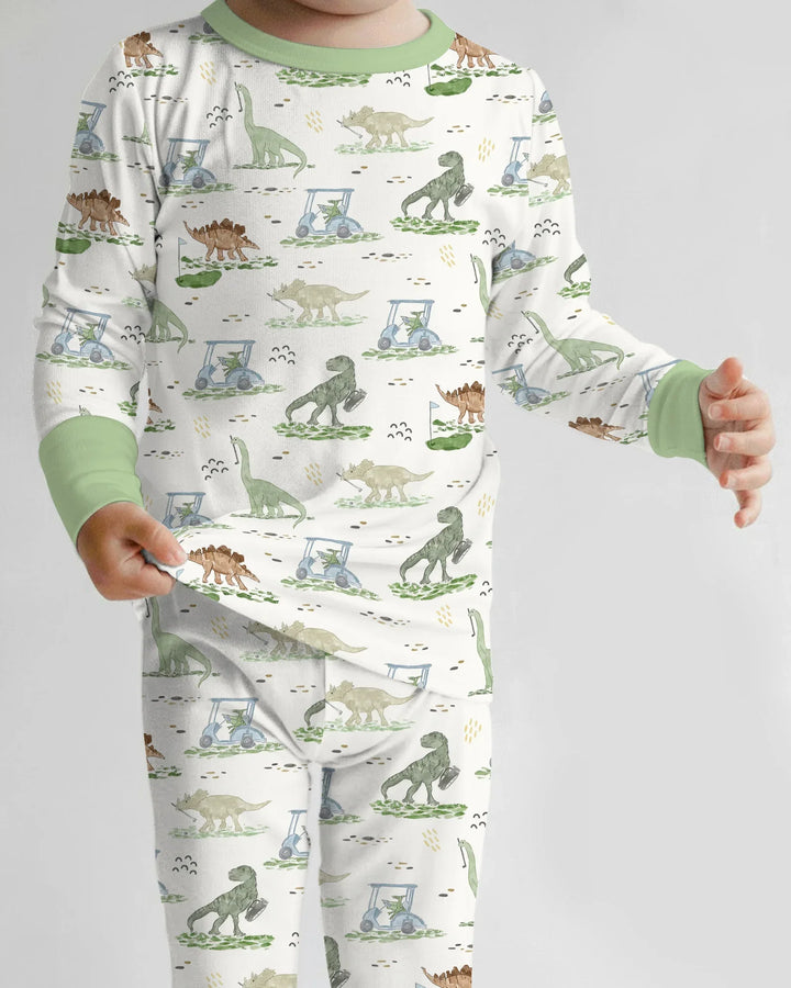 Dinos On The Green Daddy & Me Matching Bamboo Two Piece Long Sleeve Pajama Set