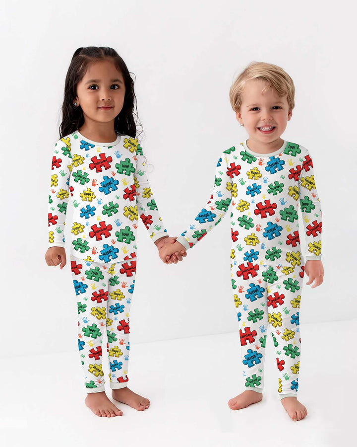 Puzzle You Are Two Piece Long Sleeve Pajama Set