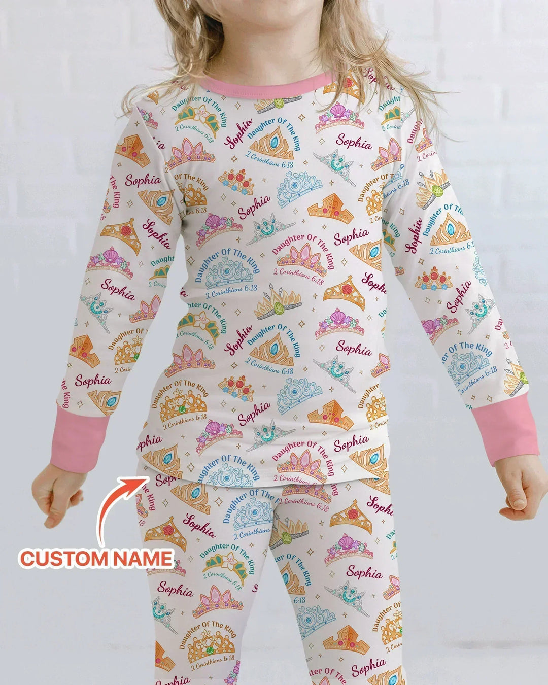 Conjunto de pijama de dos piezas de bambú de manga larga con nombre personalizado "Hija del Rey"