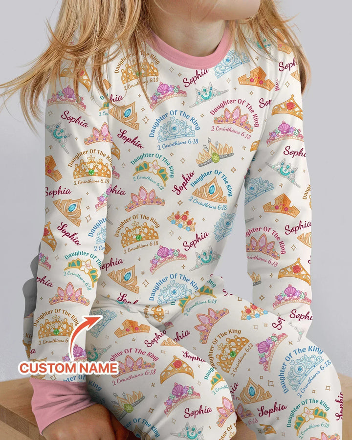 Conjunto de pijama de dos piezas de bambú de manga larga con nombre personalizado "Hija del Rey"