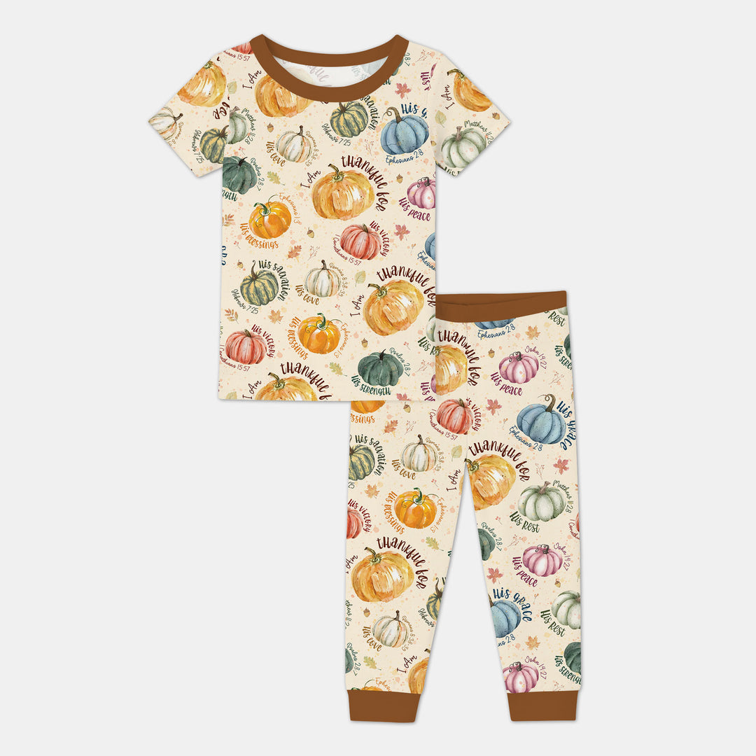 Christian Thanksgiving Two Piece Short Sleeve Pajama Set , Christian Thanksgiving Two Piece Short Sleeve Pajama Set - 12-18M / Chocolate Brown