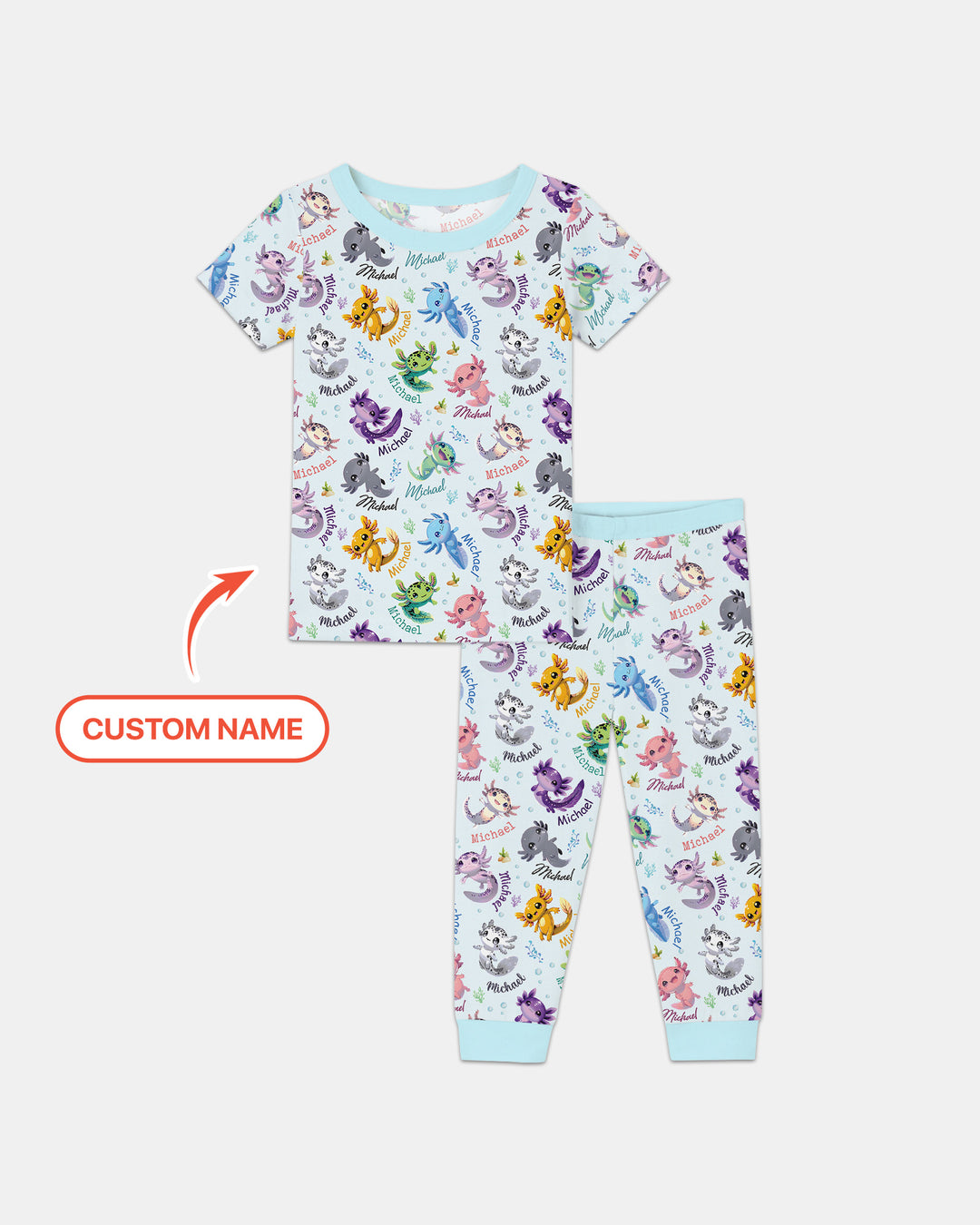 I Love You Axolotl Custom Name Two Piece Short Sleeve Pajama Set