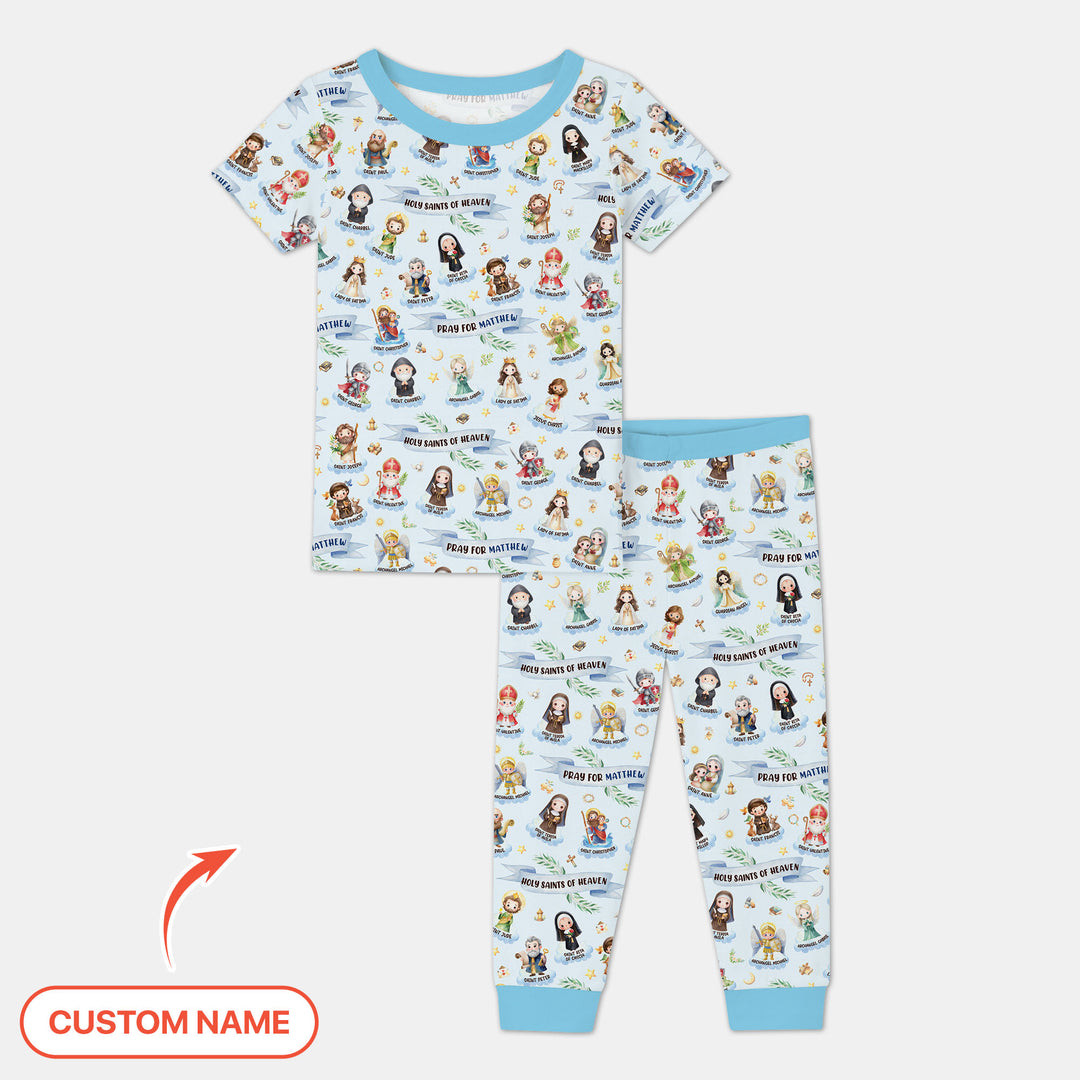 Holy Saints of Heaven Custom Name Two Piece Short Sleeve Pajama Set