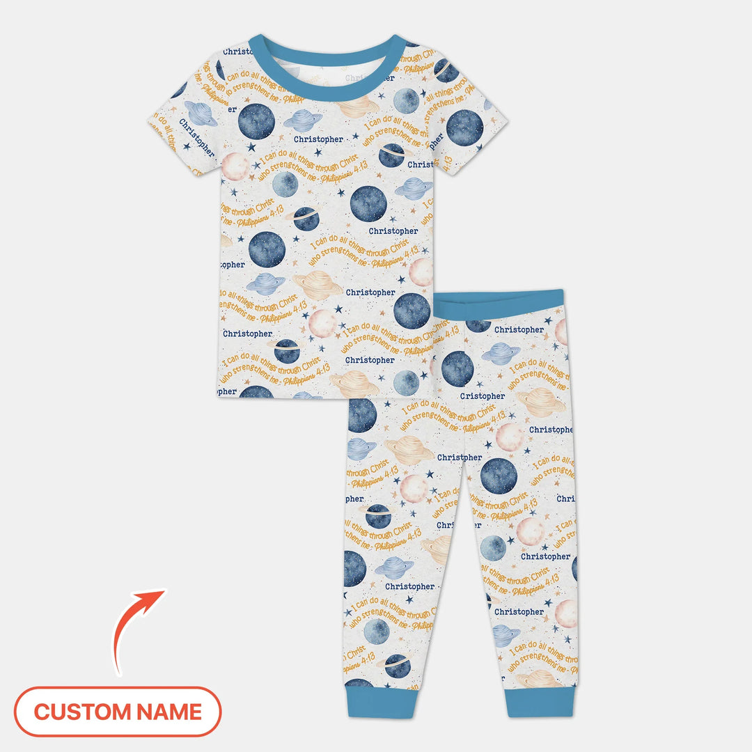 I Can Do All Things Through Christ Custom Name Two Piece Short Sleeve Pajama Set , I Can Do All Things Through Christ Custom Name Two Piece Short Sleeve Pajama Set - 12-18M