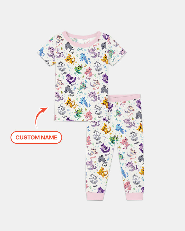 I Love You Axolotl Custom Name Two Piece Short Sleeve Pajama Set
