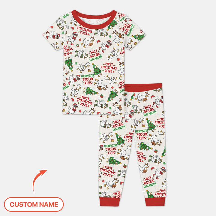Custom Name "Silly Goose" Two Piece Short Sleeve Pajama Set (Red) , Custom Name "Silly Goose" Two Piece Short Sleeve Pajama Set (Red) - 12-18M