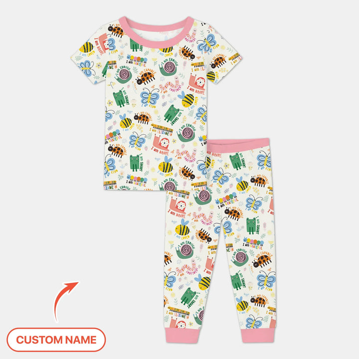 Spring Garden Custom Name Two Piece Short Sleeve Pajama Set