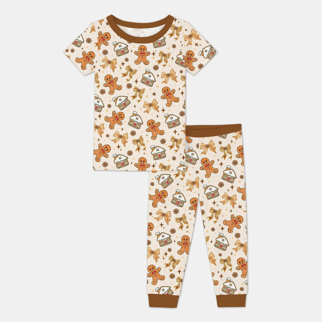 Brushstroke Gingerbread Two Piece Short Sleeve Pajama Set