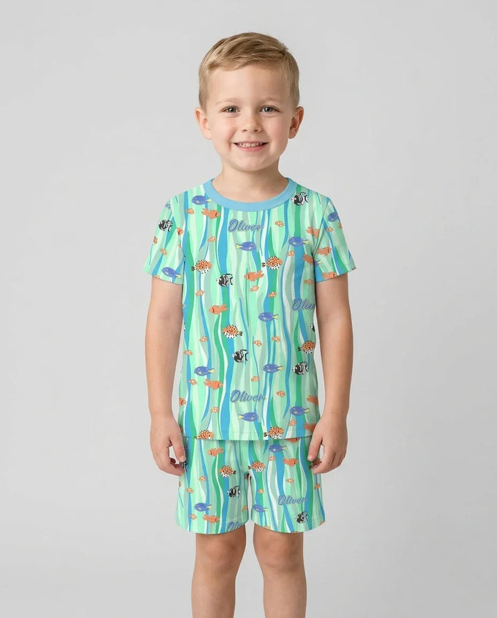 Zweiteiliges Pyjama-Set mit kurzen Ärmeln und Shorts im Sommer-Design