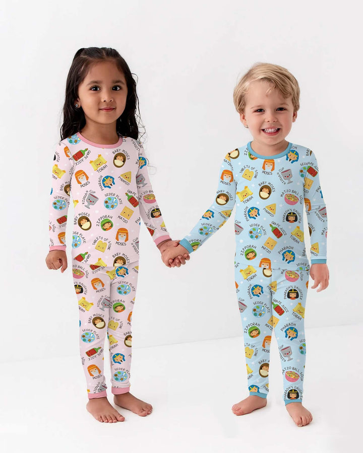 Cute Passover Characters Two Piece Long Sleeve Pajama Set