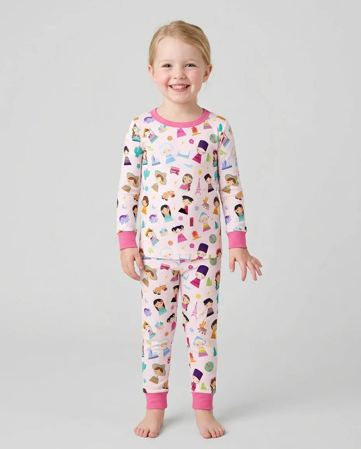 Tiny Friends Around the World Bamboo Two Piece Long Sleeve Pajama Set