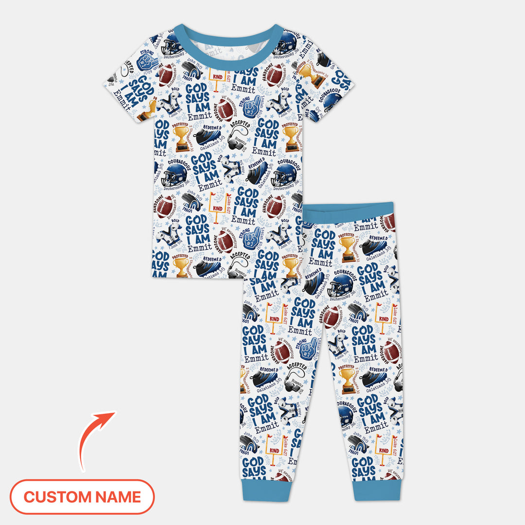 God Says I Am Touch Down Time Custom Name Two Piece Short Sleeve Pajama Set