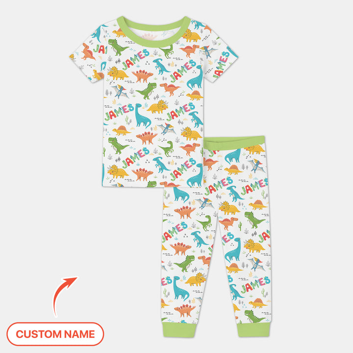 Dino Adventure Custom Name Two Piece Short Sleeve Pajama Set