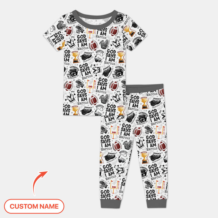 God Says I Am Touch Down Time Custom Name Two Piece Short Sleeve Pajama Set
