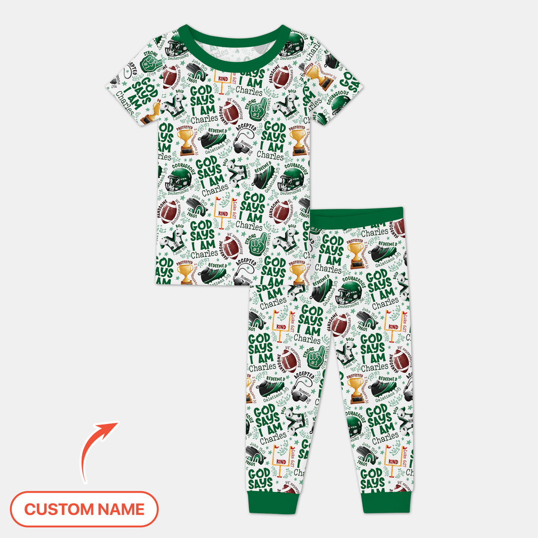 God Says I Am Touch Down Time Custom Name Two Piece Short Sleeve Pajama Set