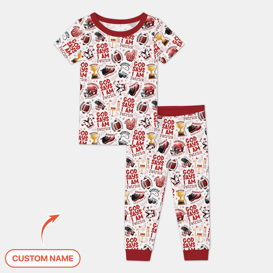 God Says I Am Touch Down Time Custom Name Two Piece Short Sleeve Pajama Set