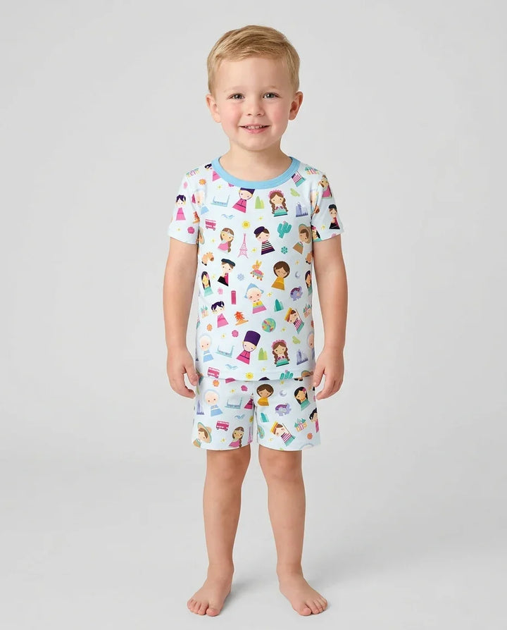 Tiny Friends Around the World Bamboo Two Piece Short Sleeve Shorts Pajama Set