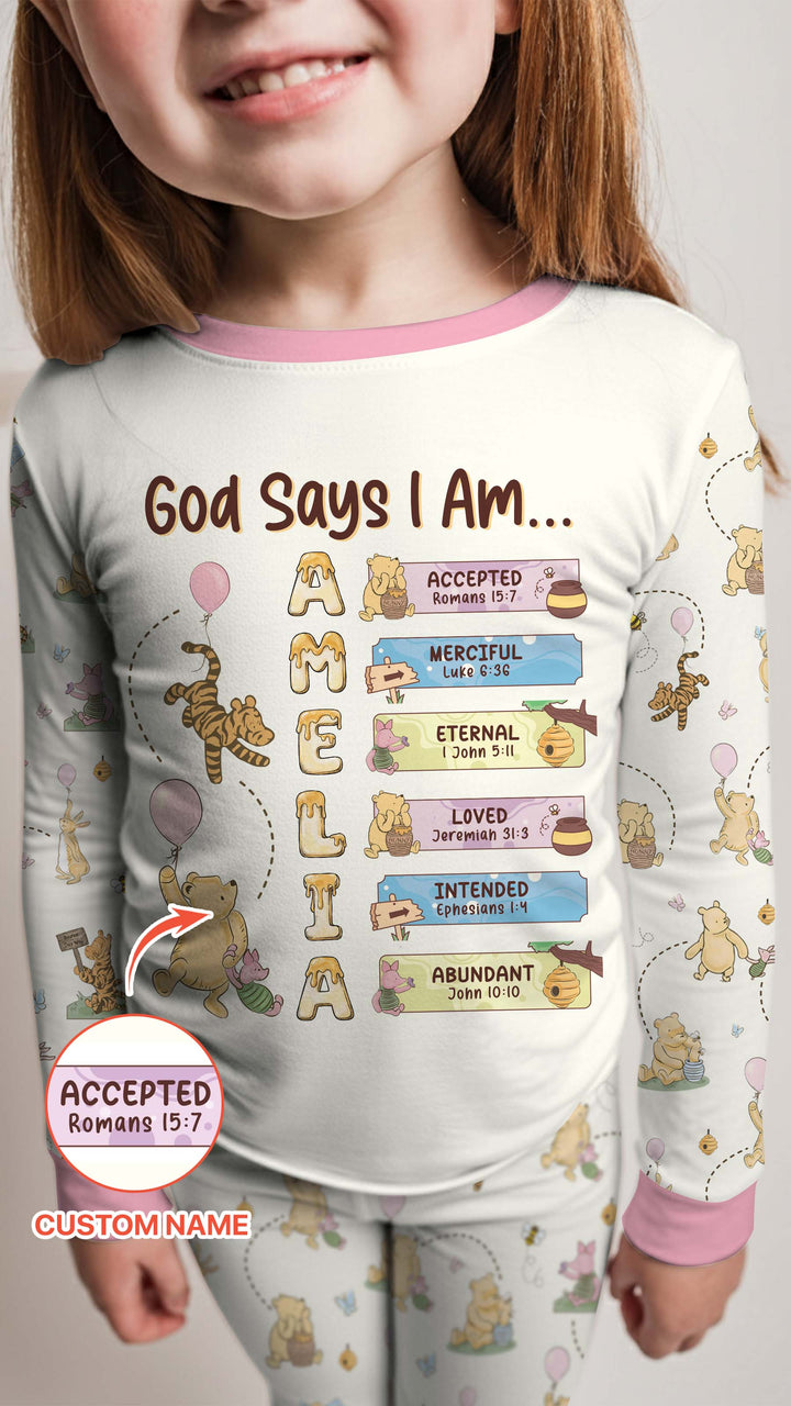 God Says I Am - Blessing Bear Bamboo Two Piece Long Sleeve Pajama Set