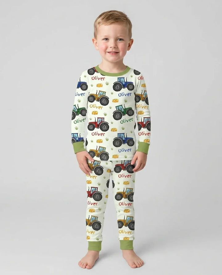Conjunto de pijama de manga larga de dos piezas de bambú personalizado con el nombre "Un poco de tierra nunca hizo daño"