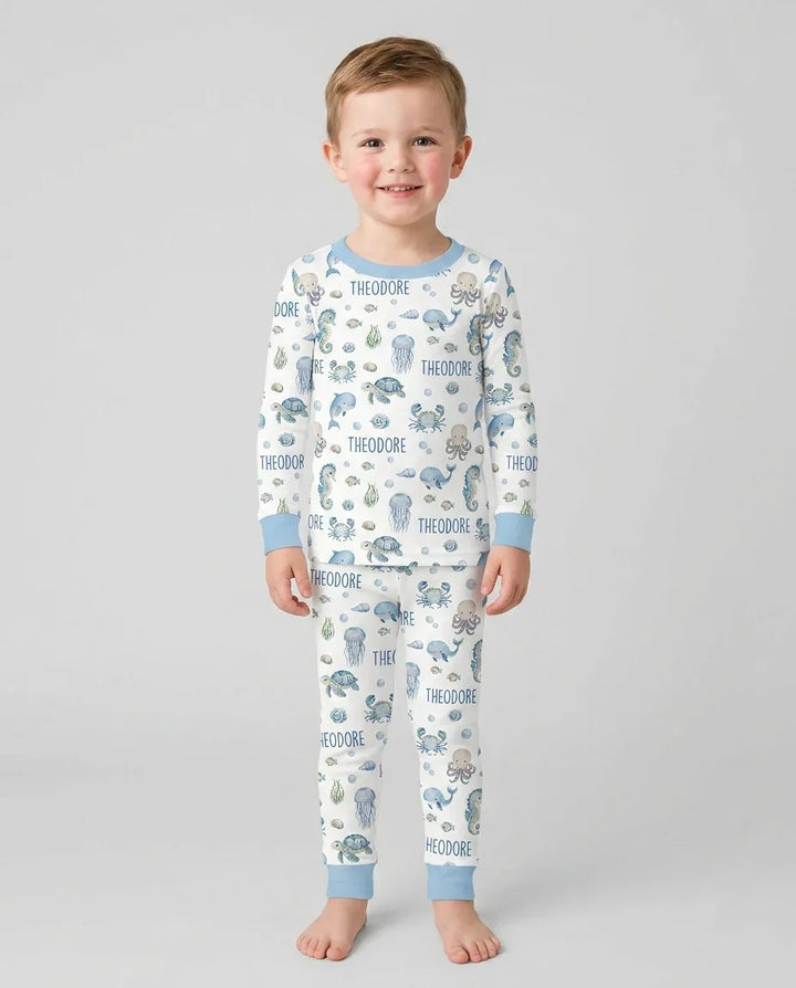Custom Name Ocean Friends Bamboo Two Piece Long Sleeve Pajama Set