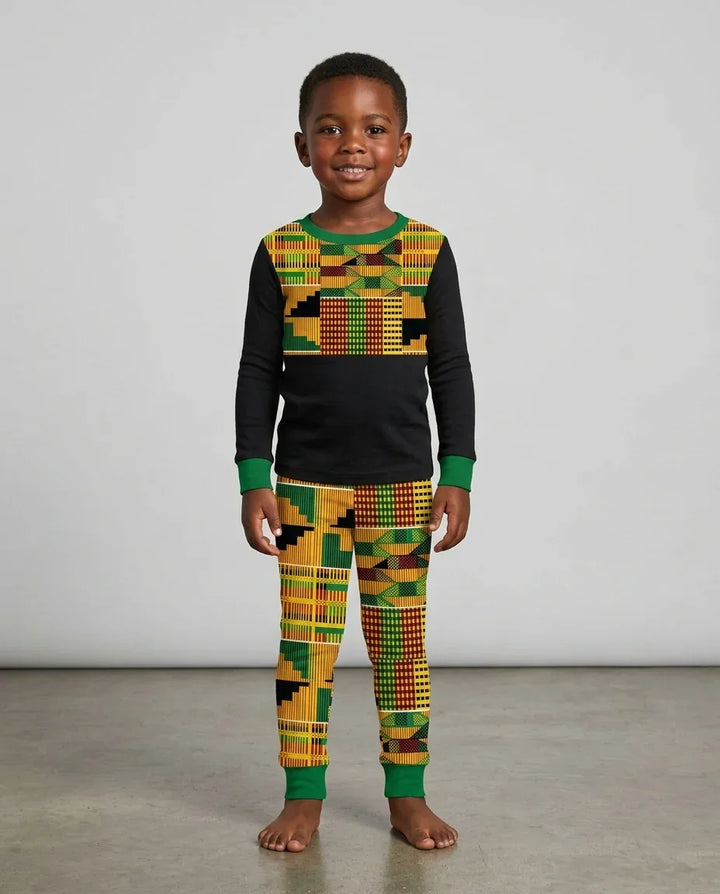 Kente Vibes Family Matching Bamboo Two Piece Long Sleeve Pajama Set