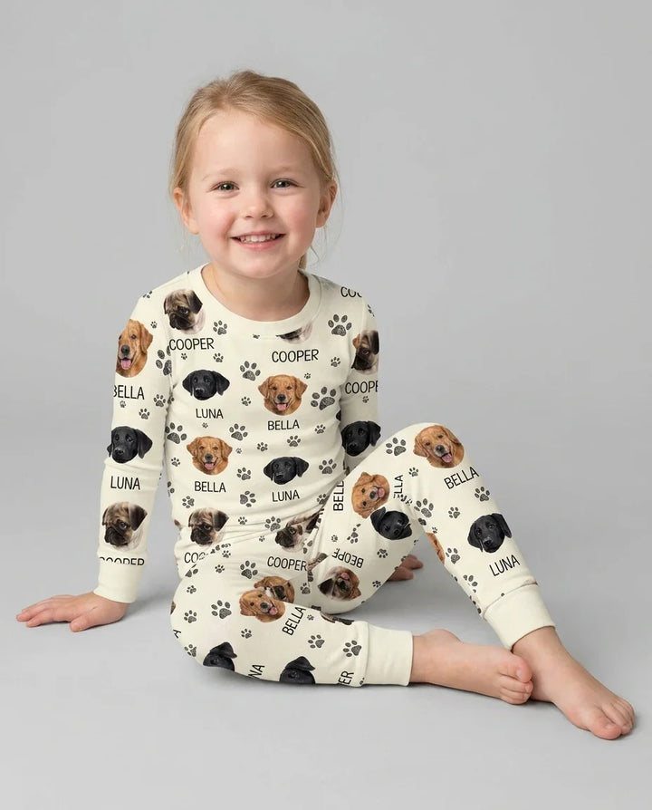 Pijama de dos piezas de bambú con manga larga y foto personalizada de perro con huella