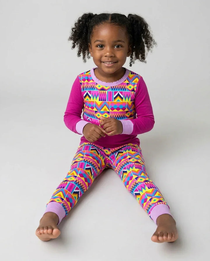 Kente Vibes Family Matching Bamboo Two Piece Long Sleeve Pajama Set
