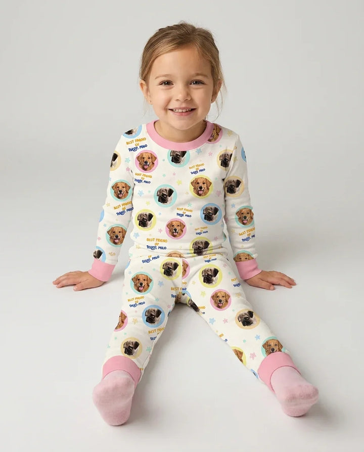 Best Friend Custom Name And Pet Photos Bamboo Two Piece Long Sleeve Pajama Set