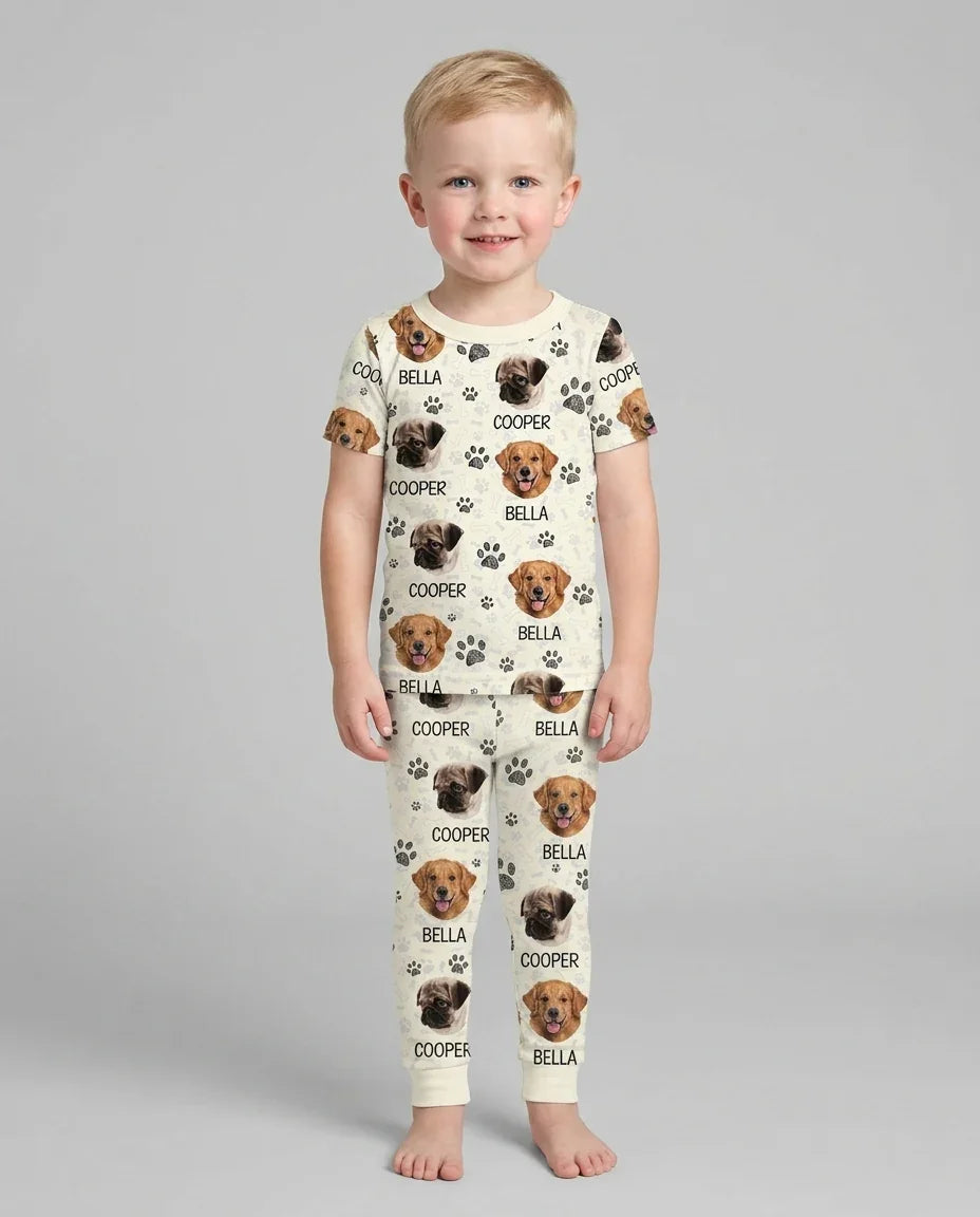 Custom Photo With Paw For Dog Lovers Bamboo Two Piece Short Sleeve Pajama Set