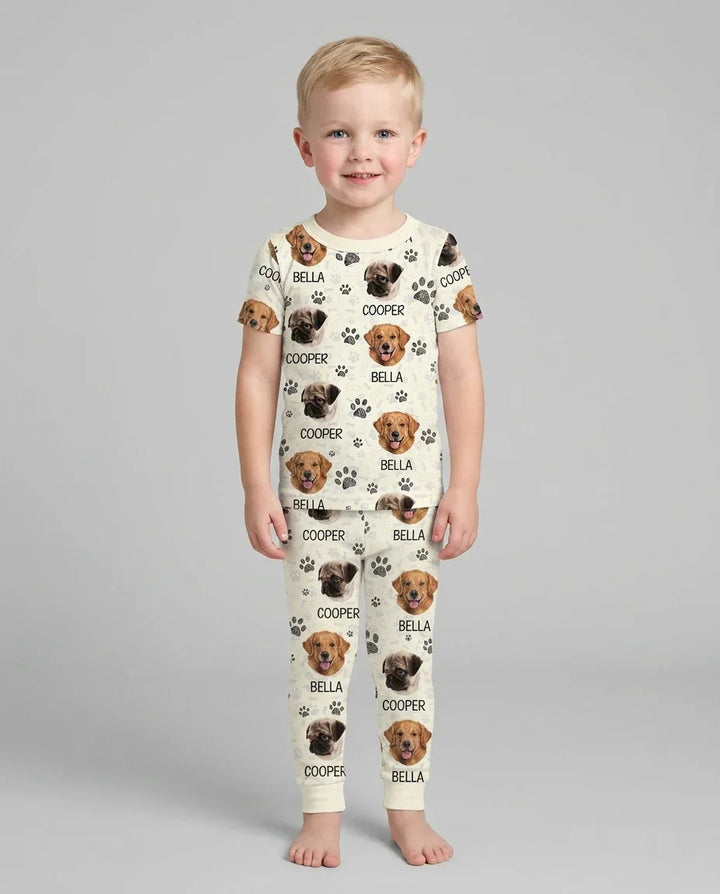 Custom Photo With Paw For Dog Lovers Bamboo Two Piece Short Sleeve Pajama Set