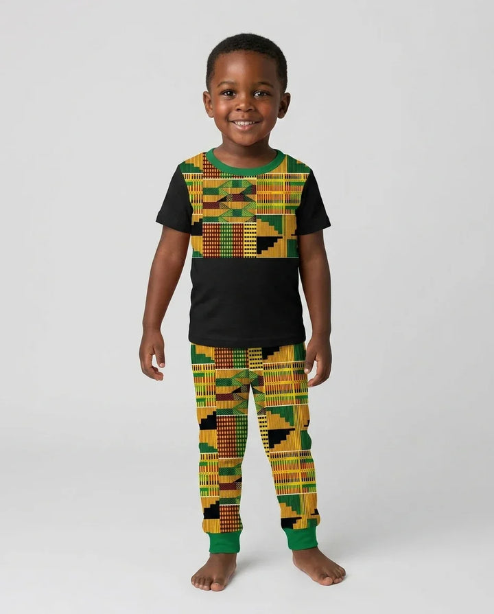 Kente Vibes Family Matching Bamboo Two Piece Short Sleeve Pajama Set