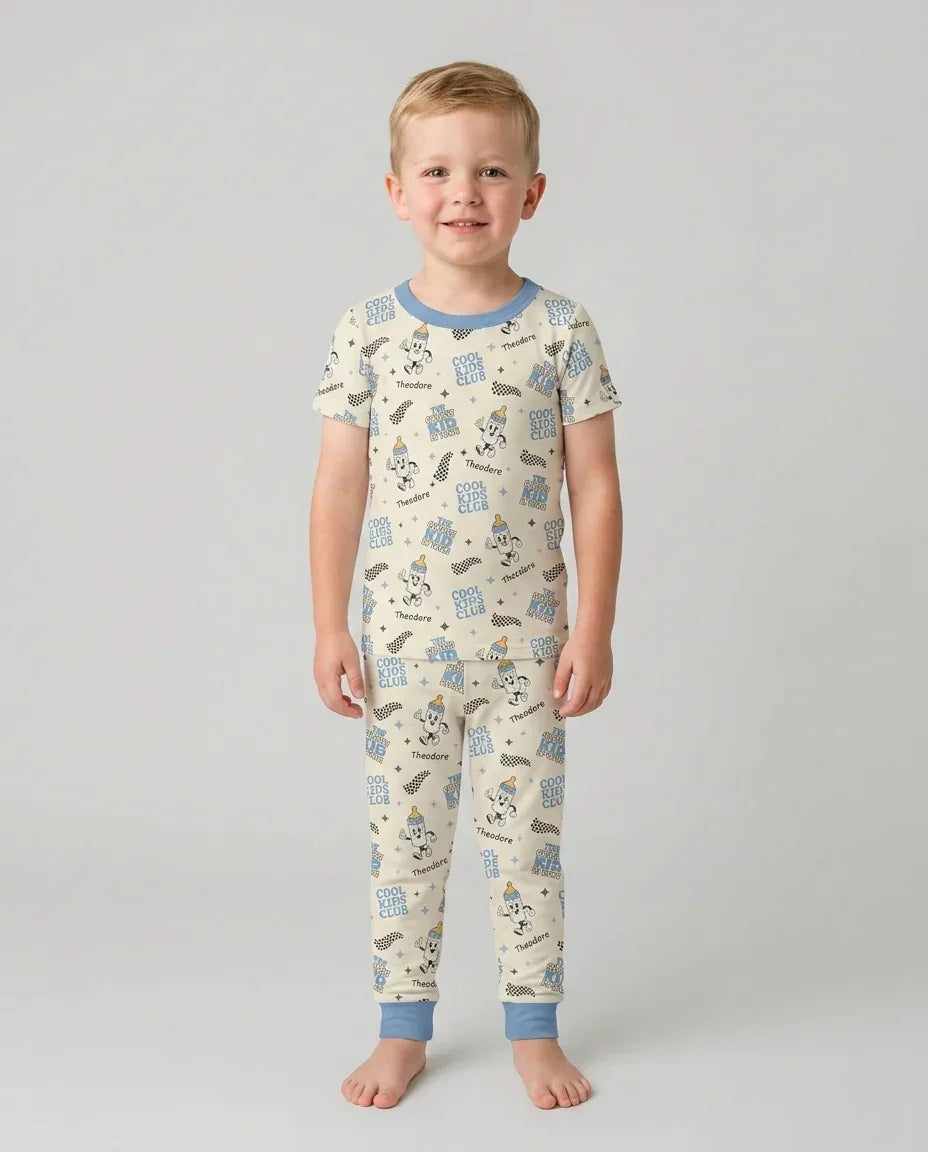 Custom Name Cool Club Daddy & Me Matching Bamboo Two Piece Short Sleeve Pajama Set