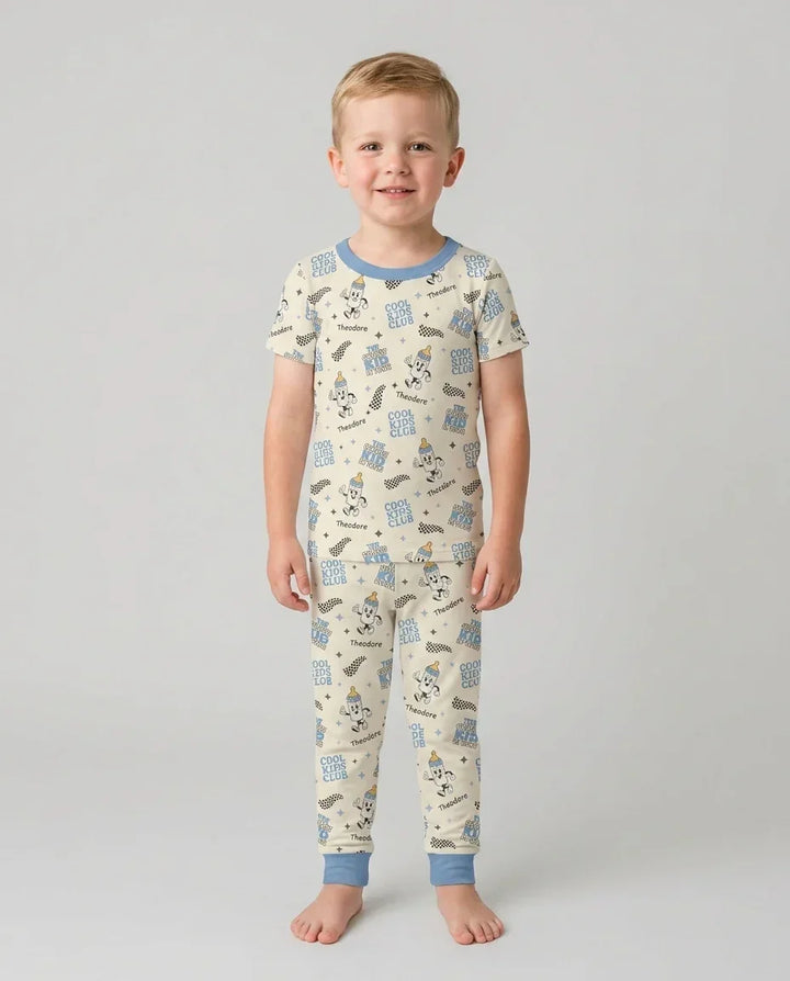 Custom Name Cool Club Daddy & Me Matching Bamboo Two Piece Short Sleeve Pajama Set
