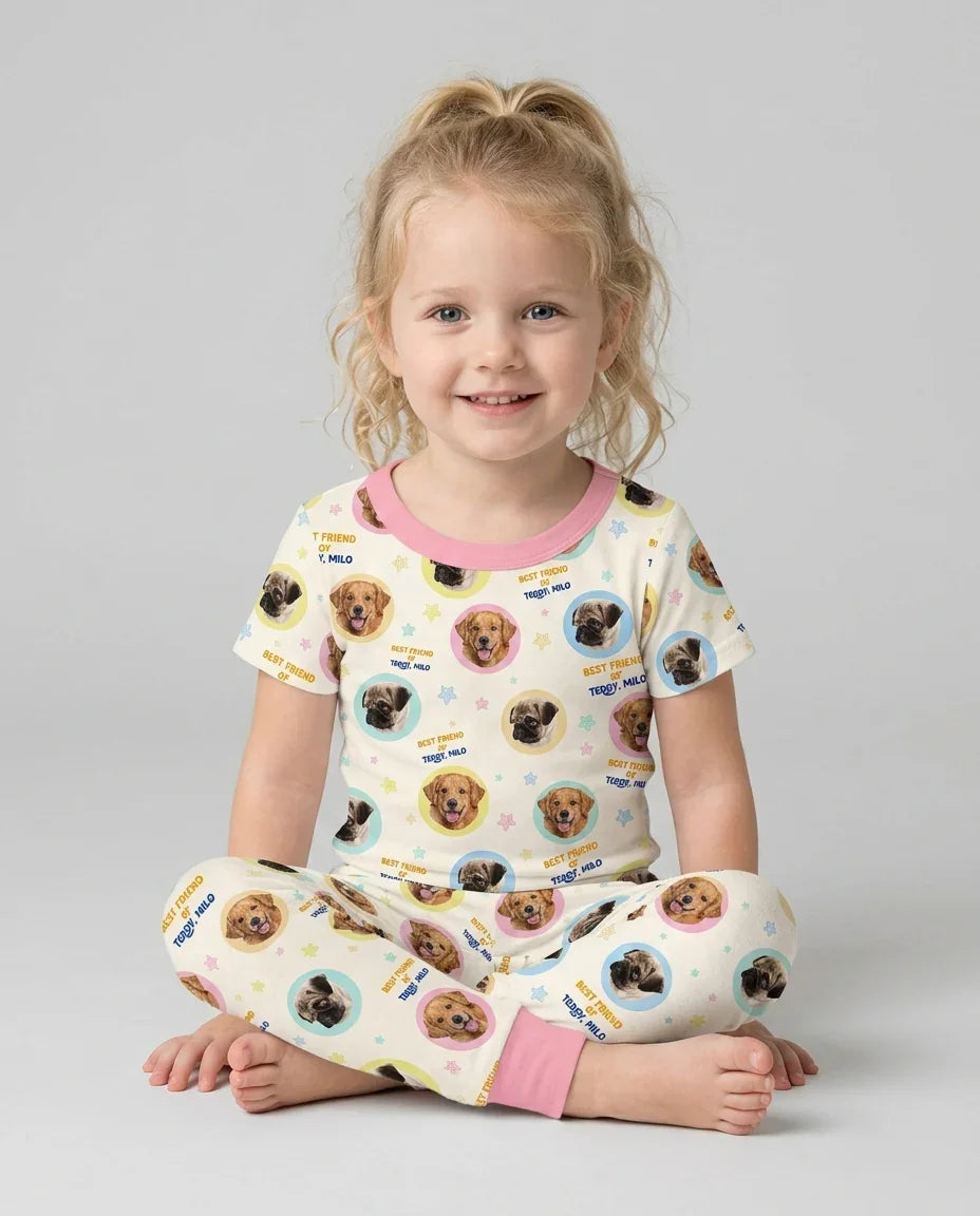 Best Friend Custom Name And Pet Photos Bamboo Two Piece Short Sleeve Pajama Set