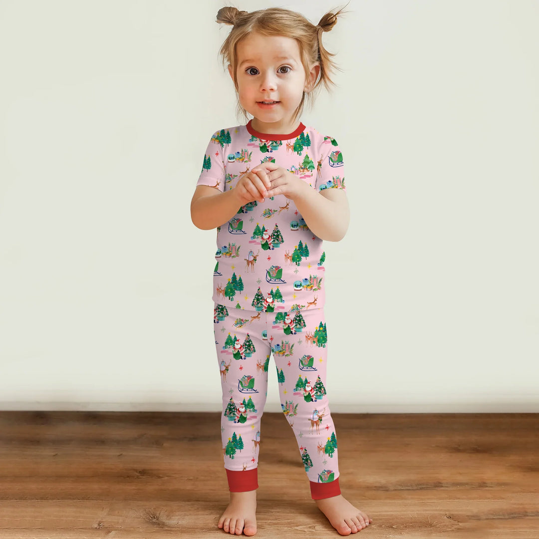 Jolly Forest Christmas Family Matching Two Piece Short Sleeve Pajama Set