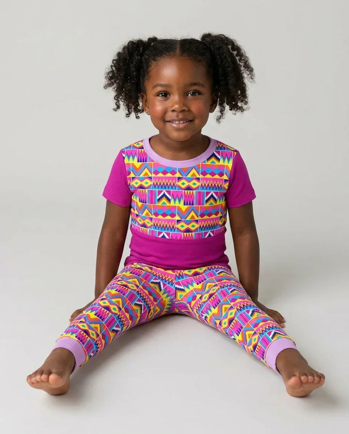 Kente Vibes Family Matching Bamboo Two Piece Short Sleeve Pajama Set