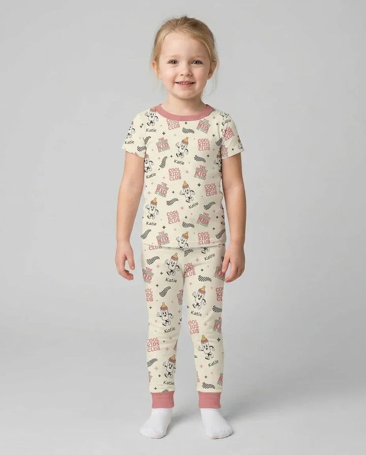 Custom Name Cool Club Daddy & Me Matching Bamboo Two Piece Short Sleeve Pajama Set