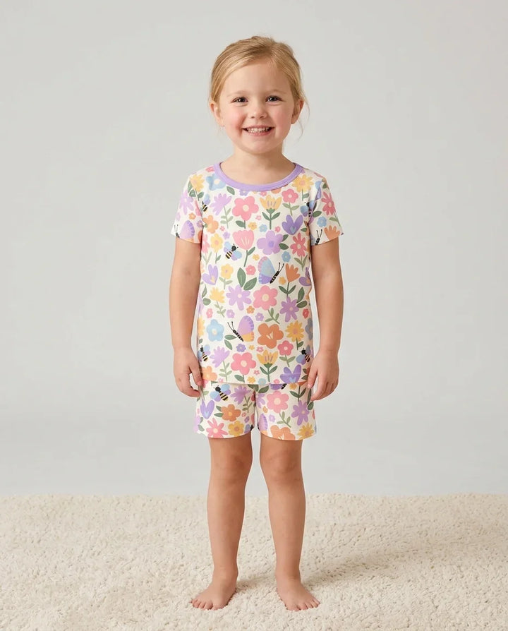 Flower Gardens Bamboo Two Piece Short Sleeve Shorts Pajama Set