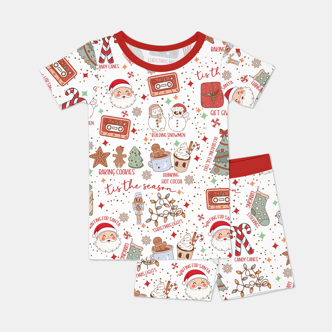 Retro Christmas Bucket List Two Piece Short Sleeve Shorts Pajama Set , Retro Christmas Bucket List Two Piece Short Sleeve Shorts Pajama Set - 12-18M
