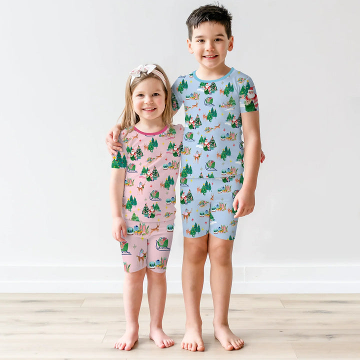 Jolly Forest Christmas Family Matching Two Piece Short Sleeve Shorts Pajama Set