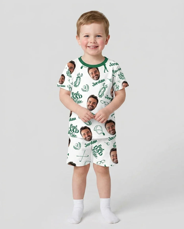 Custom Photo Best Dad By Par Bamboo Two Piece Short Sleeve Shorts Pajama Set