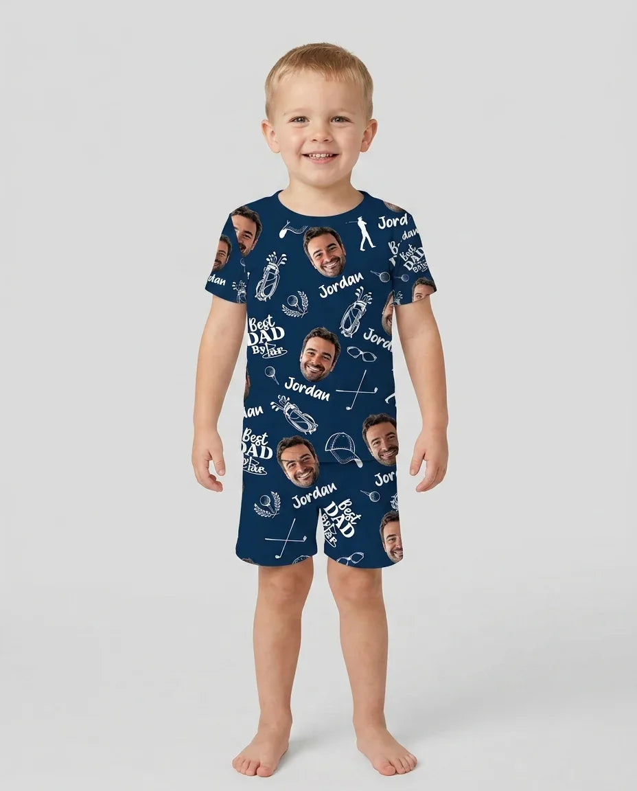 Custom Photo Best Dad By Par Bamboo Two Piece Short Sleeve Shorts Pajama Set